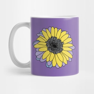 Yellow and Gray Flower Drawing with Black Line Mug